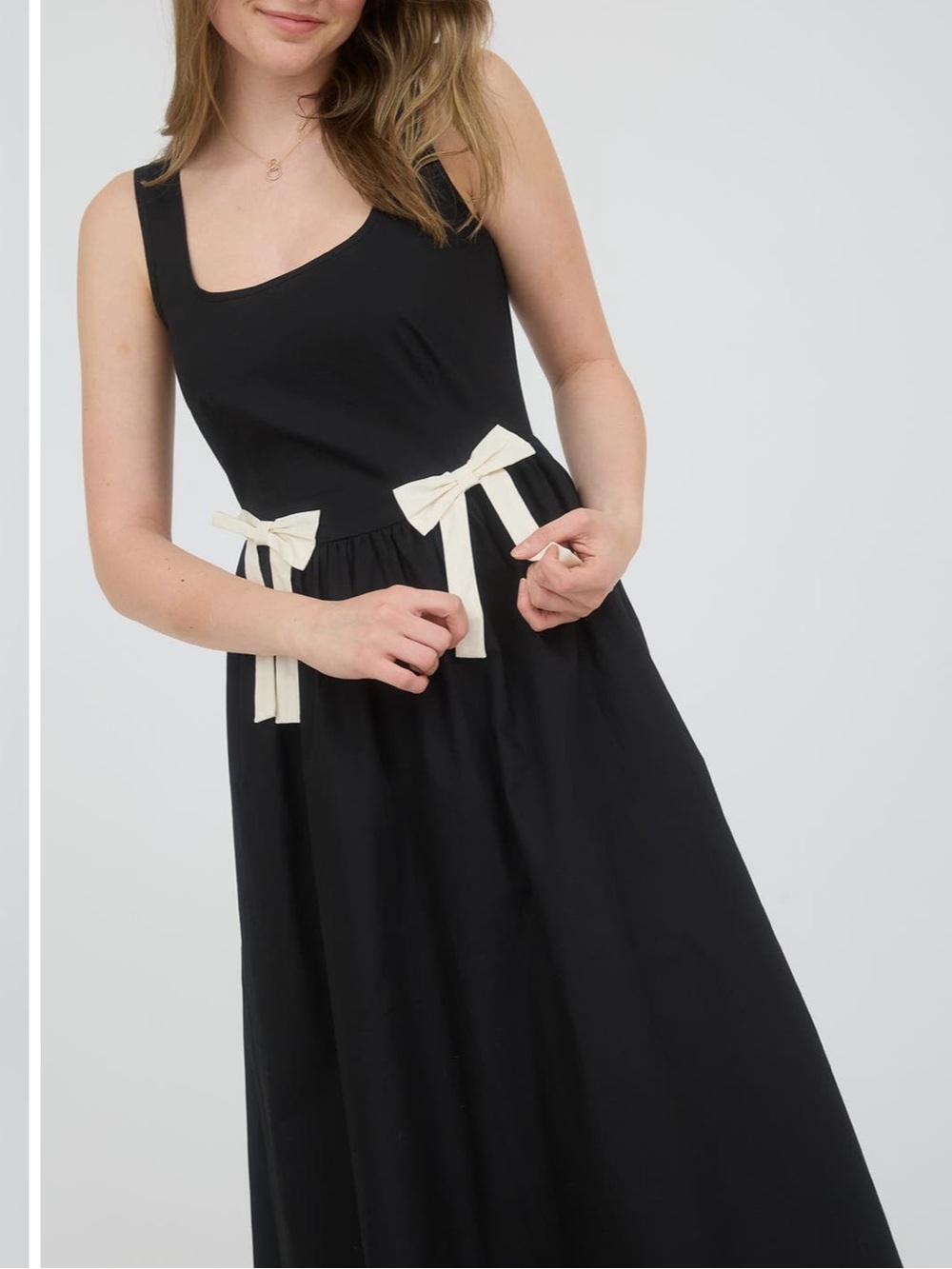 Black Midi Dress with Cream Bow Accents